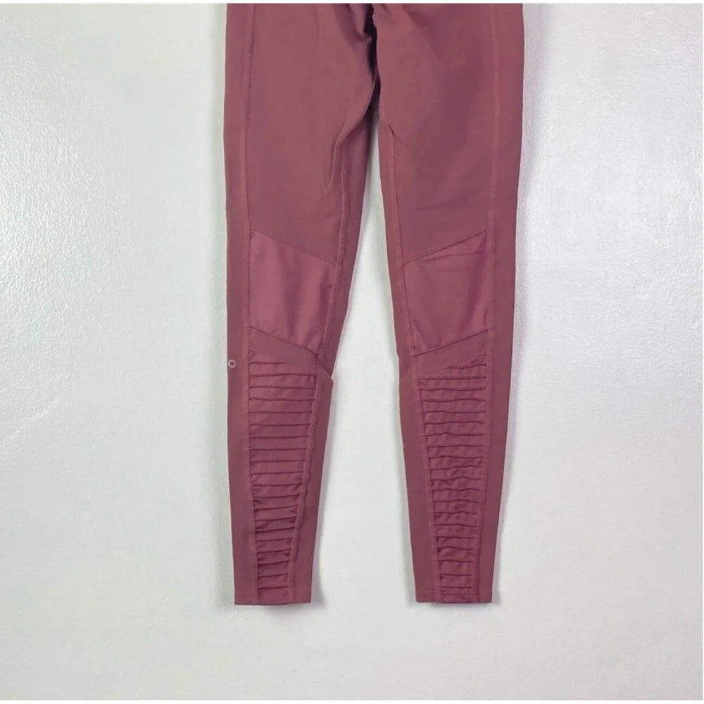 Alo Yoga Women's High-Waist Mesh Mauve Pink Moto Leggings SZ XS